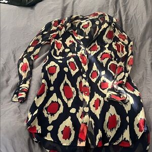 Diane Von Furstenberg Red and Black Patterned Button Down Shirt